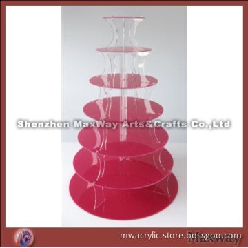 Red Round Finely Designed Acrylic 7 Tiers Cup Cake Display Stand Rack